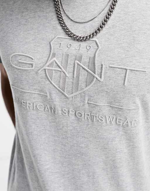 GANT - T-shirt avec logo bouclier brodé ton sur ton - Gris chiné, 3 de 4