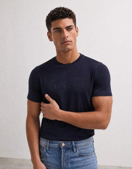 GANT t-shirt bleu marine avec logo script ton sur ton sur la poitrine, 6 de 10