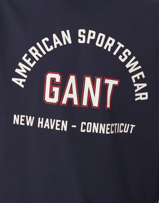 GANT - T-shirt blu navy con logo colloge, 4 di 5