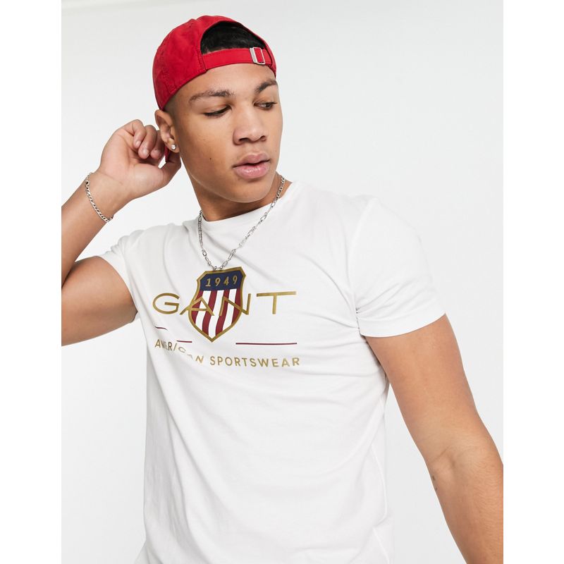 Uomo 0I0w6 GANT - T-shirt con logo con stemma grande, colore bianco