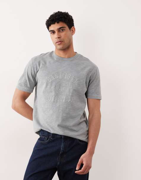 GANT - T-shirt grigio chiaro con logo stile college sul petto - view 1