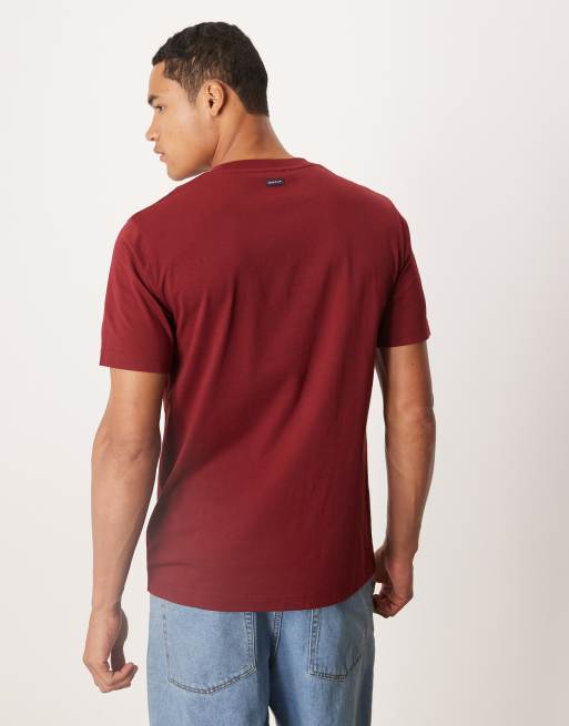 GANT – T-Shirt im Vintage-Stil in Dunkelrot mit College-Logo, 3 von 5