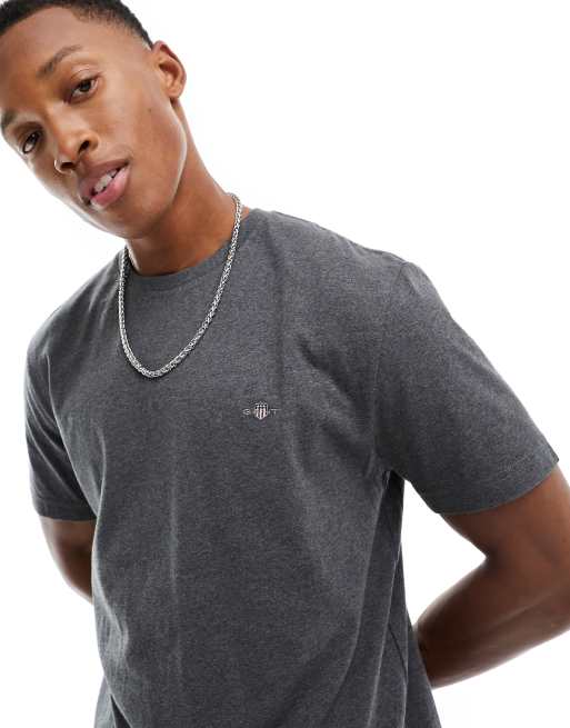 Gant – T-Shirt in Anthrazit meliert mit Wappenlogo