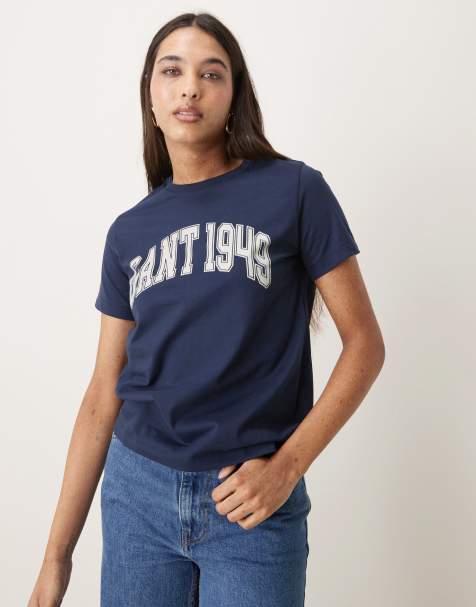 GANT – T-Shirt in Blau mit College-Print - view 1