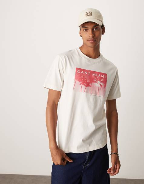 GANT – T-Shirt in Creme mit Print - view 1