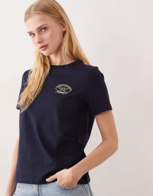 GANT - T-Shirt in Evening Blue mit Seil-Grafik auf der Brust-Blau