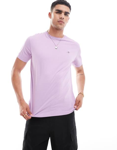 GANT – T-Shirt in Flieder mit gesticktem Schild-Logo - view 1