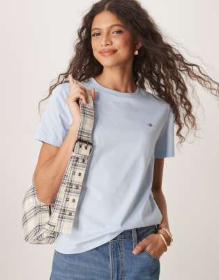 GANT - T-Shirt in Hellblau mit normalem Schnitt und Wappen-Logo