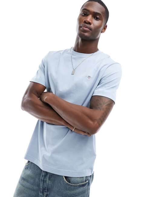 Gant – T-Shirt in Hellblau mit Wappenlogo