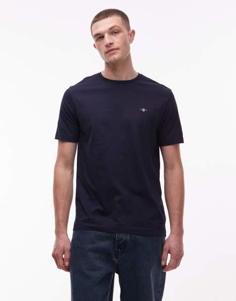 GANT – T-Shirt in Marineblau mit mittigem College-Logo auf der Brust - view 1