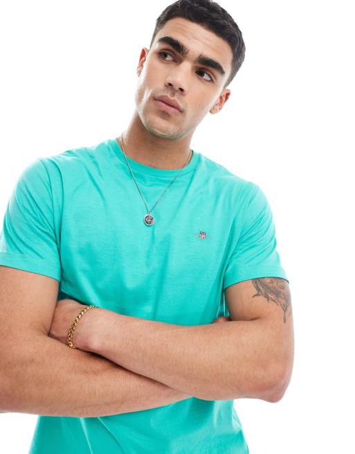 GANT – T-Shirt in Minzgrün mit gesticktem Schild-Logo