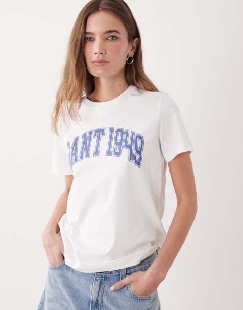 GANT – T-Shirt in Weiß mit College-Print - view 1