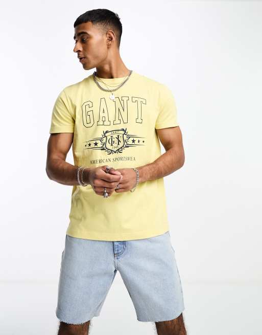 GANT - T-shirt met embleem- en logoprint in geel