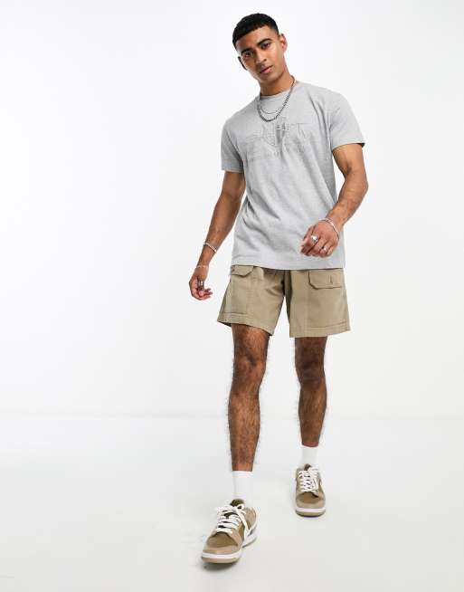 GANT - T-shirt met geborduurd schildlogo in dezelfde tint gemêleerd grijs, 2 van 4