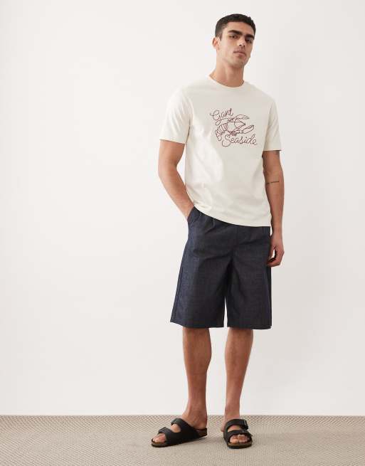 GANT - T-shirt met geborduurde kreeft van kettingsteek in crème, 3 van 5
