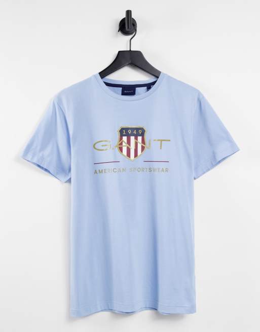 GANT - T-shirt met groot schildlogo in lichtblauw