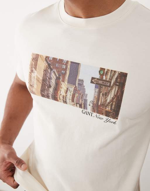 Gant - T-shirt met korte mouwen en grafische print in crème, 4 van 5