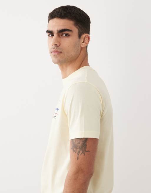 GANT - T-shirt met kustprint op de borst in lichtgeel, 3 van 5