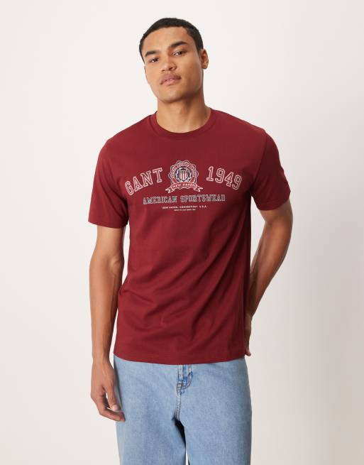 GANT - T-shirt met logo in vintage collegestijl in donkerrood