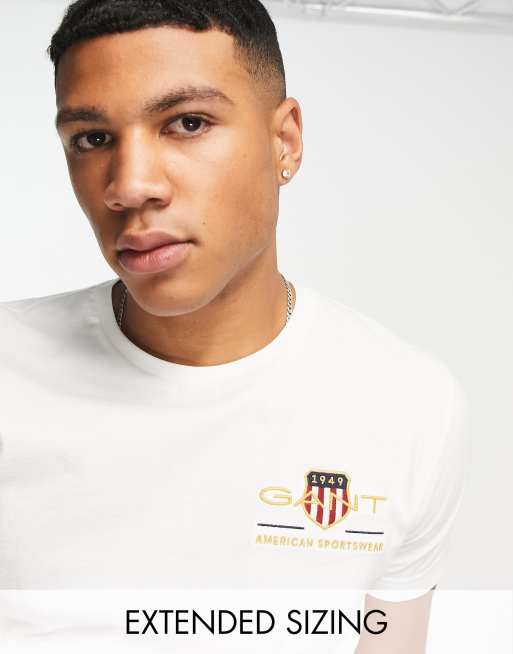 Gant – T-Shirt mit gesticktem Retro-Schutzschildlogo in Weiß