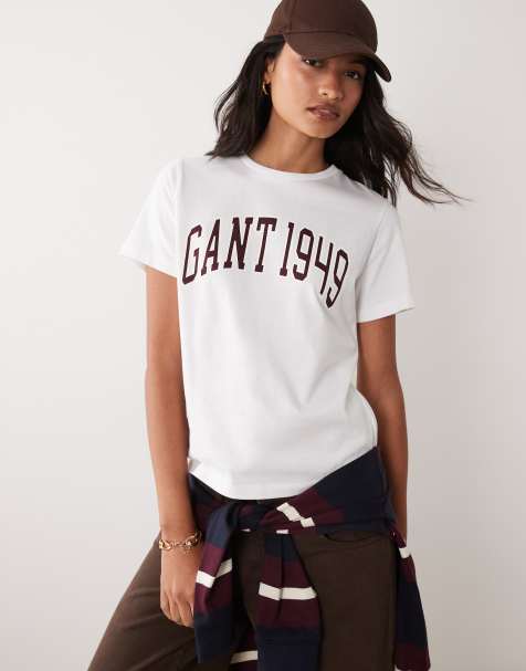 GANT T-Shirt mit normaler Passform und Grafik-Logo in Weiß - view 1