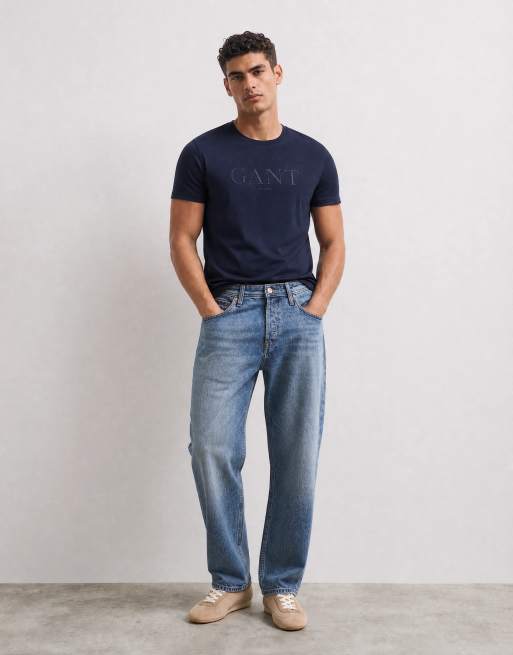 GANT T-Shirt mit tonalem Brustschriftzug-Logo in Marineblau, 7 von 10