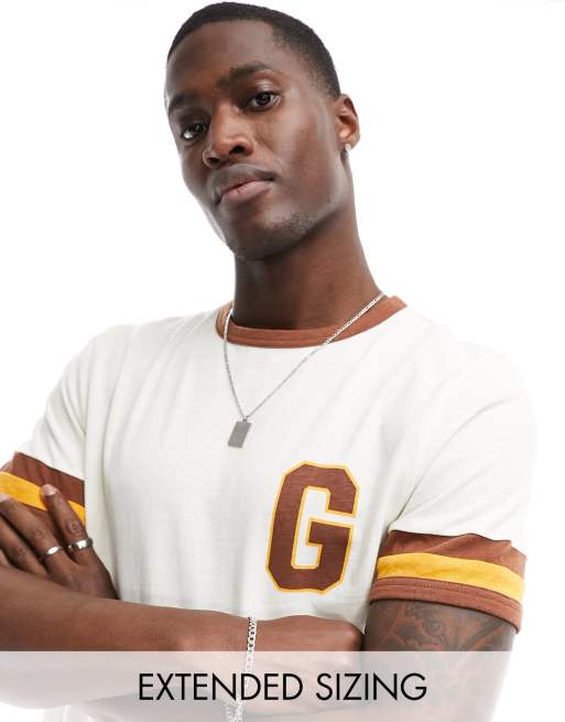 GANT - T-shirt rétro color crema con logo e bordi a contrasto