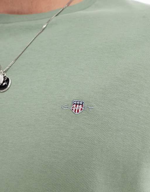 GANT - T-shirt verde medio con logo a scudo e stampa sul davanti, 2 di 4