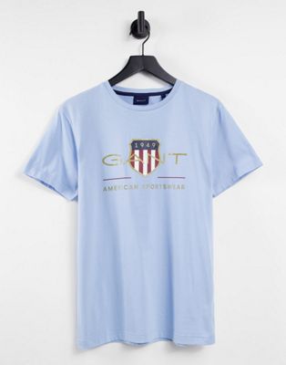 GANT t-shirt with large shield logo in light blue