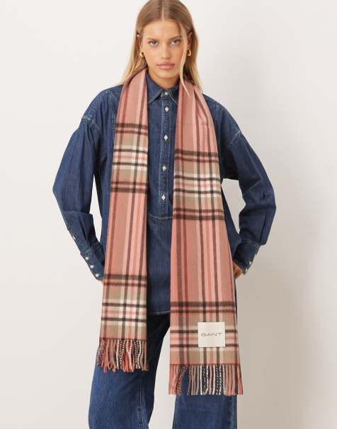 GANT tartan check wool scarf in pink - view 1