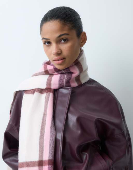 GANT tartan check wool scarf in pink, 2 of 3