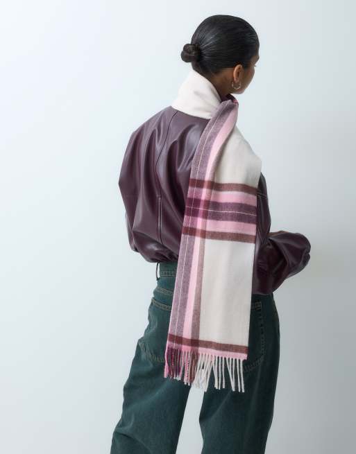 GANT tartan check wool scarf in pink, 3 of 3