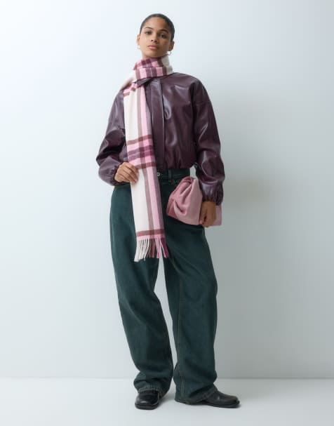 GANT tartan geruite wollen sjaal in roze - view 1