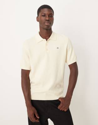 Gant Textured Cotton Short Sleeve Polo In White