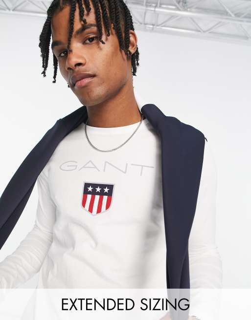 Gant - Top a maniche lunghe bianco con scudo con logo