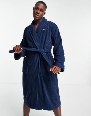 GANT towelling dressing gown in navy with small logo