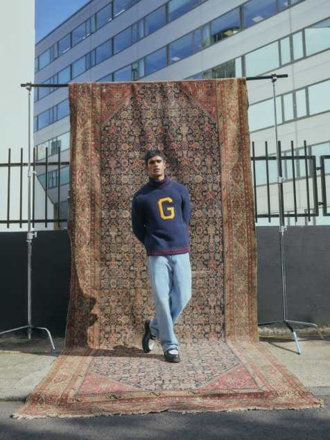 GANT turtle neck knit jumper with varsity logo in navy - view 1