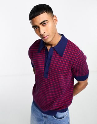 GANT two tone knit polo in red/blue
