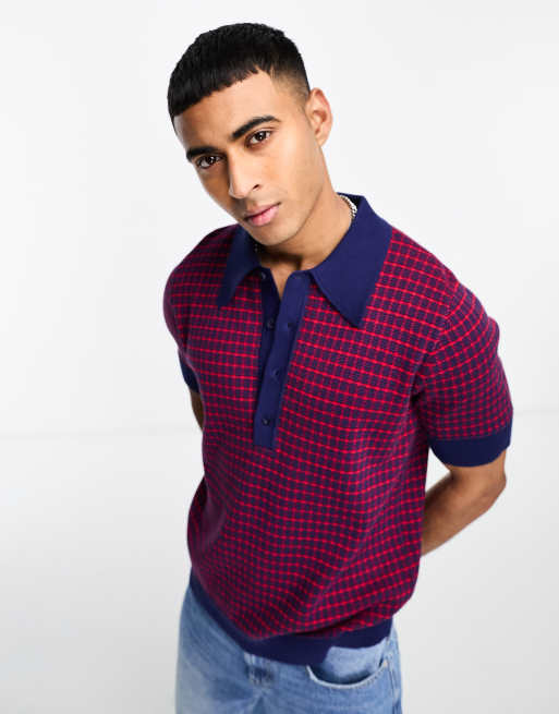 GANT two tone knit polo in red/blue