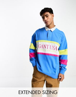 GANT USA archive logo oversized rugby polo in light blue