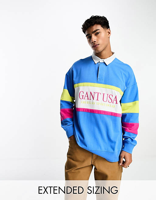 GANT USA archive logo oversized rugby polo in light blue | ASOS