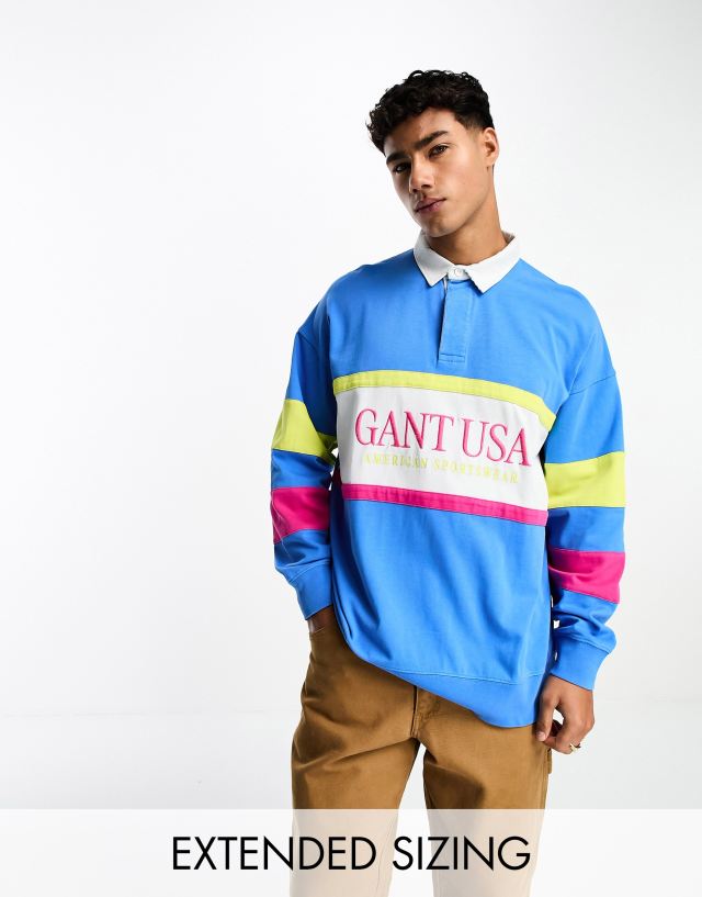 Gant - usa archive logo oversized rugby polo in light blue