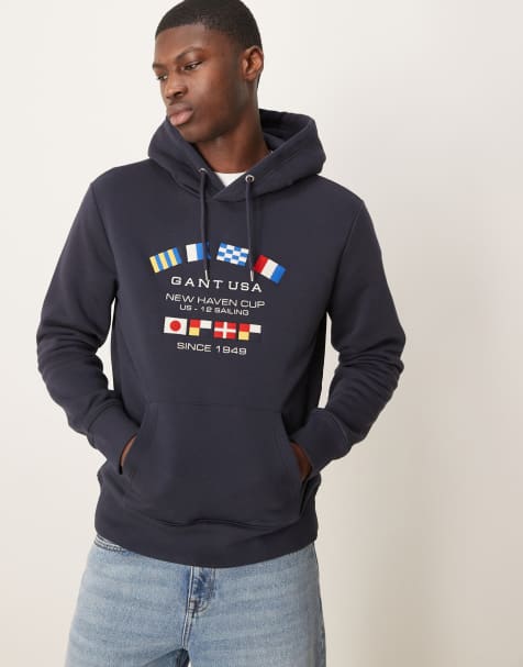 GANT - USA - Felpa con cappuccio blu navy con logo e bandiere - view 1