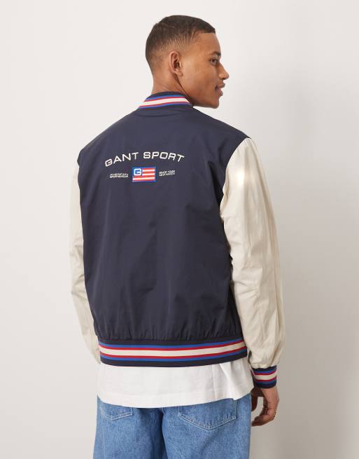 GANT USA flag logo back applique varsity jacket in navy, 4 of 4