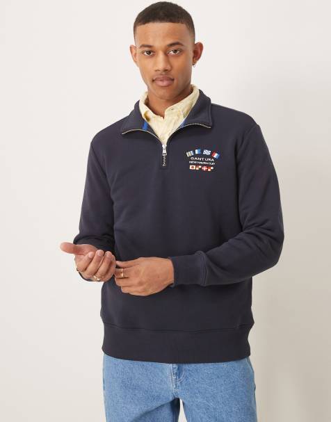 GANT USA flag logo half zip sweatshirt in navy - view 1