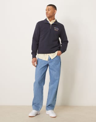 Gant Usa Flag Logo Half Zip Sweatshirt In Gray