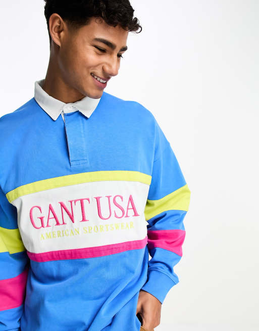 GANT USA – Hellblaues Rugby-Polohemd im Blockfarbendesign mit „GANT USA“-Retro-Logo, 2 von 4