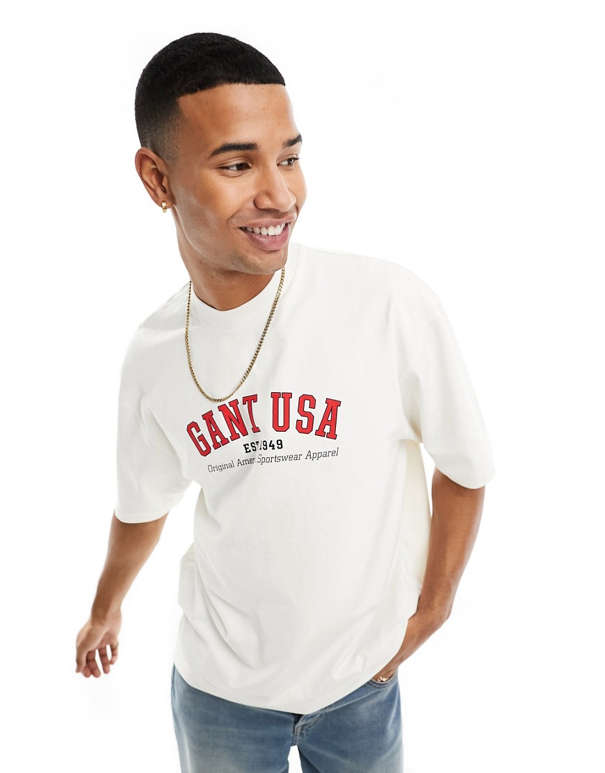 GANT USA logo relaxed fit t-shirt in cream-White