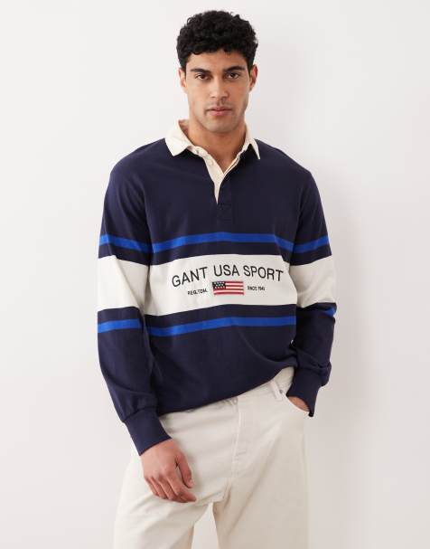 GANT USA Sport colour block heavy rugby polo in navy