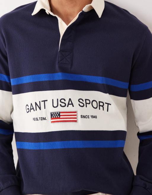 GANT USA Sport colour block heavy rugby polo in navy, 2 of 5